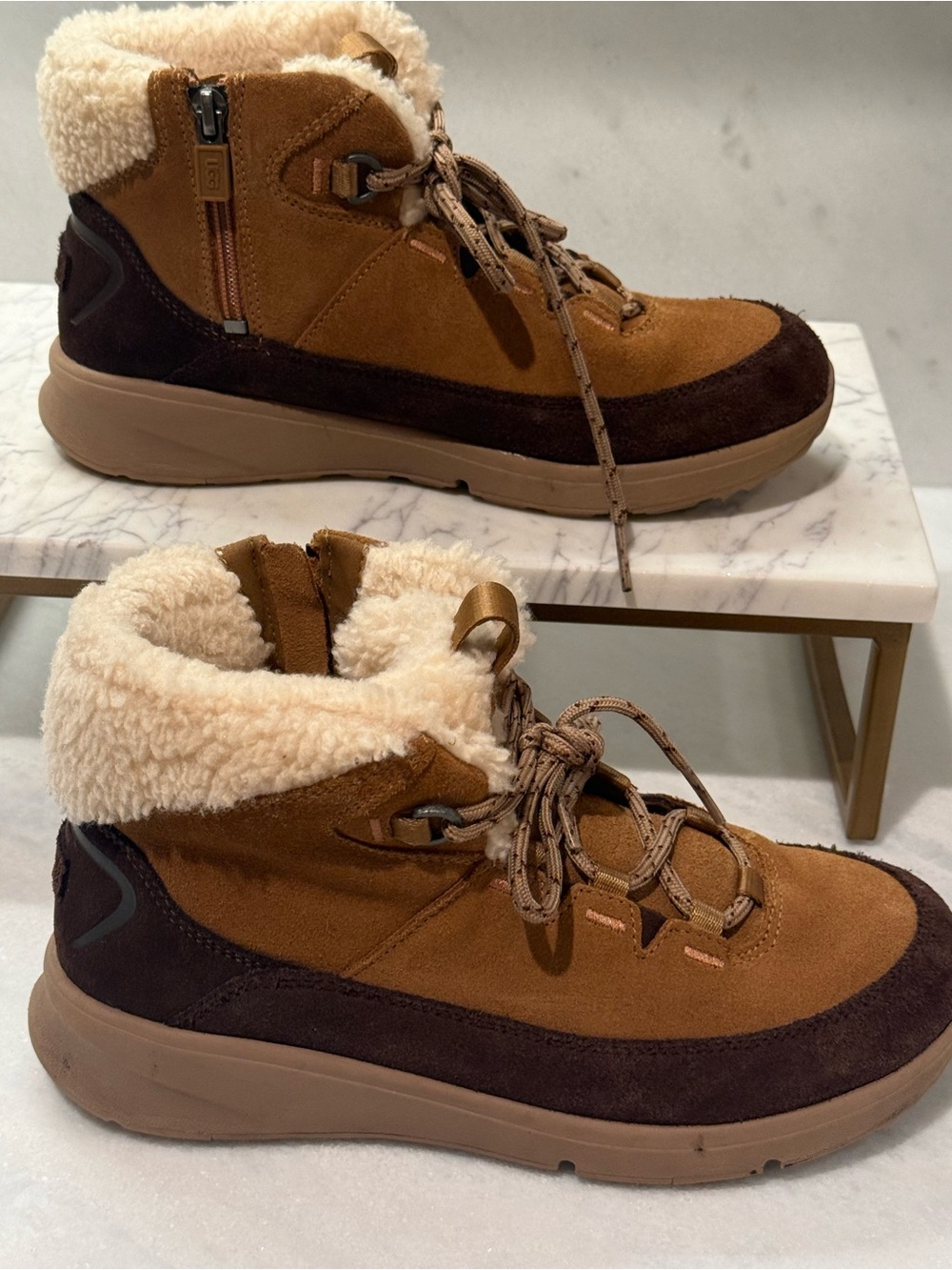 UGG Kids Brown Suede Shearling-Lined Winter Boots